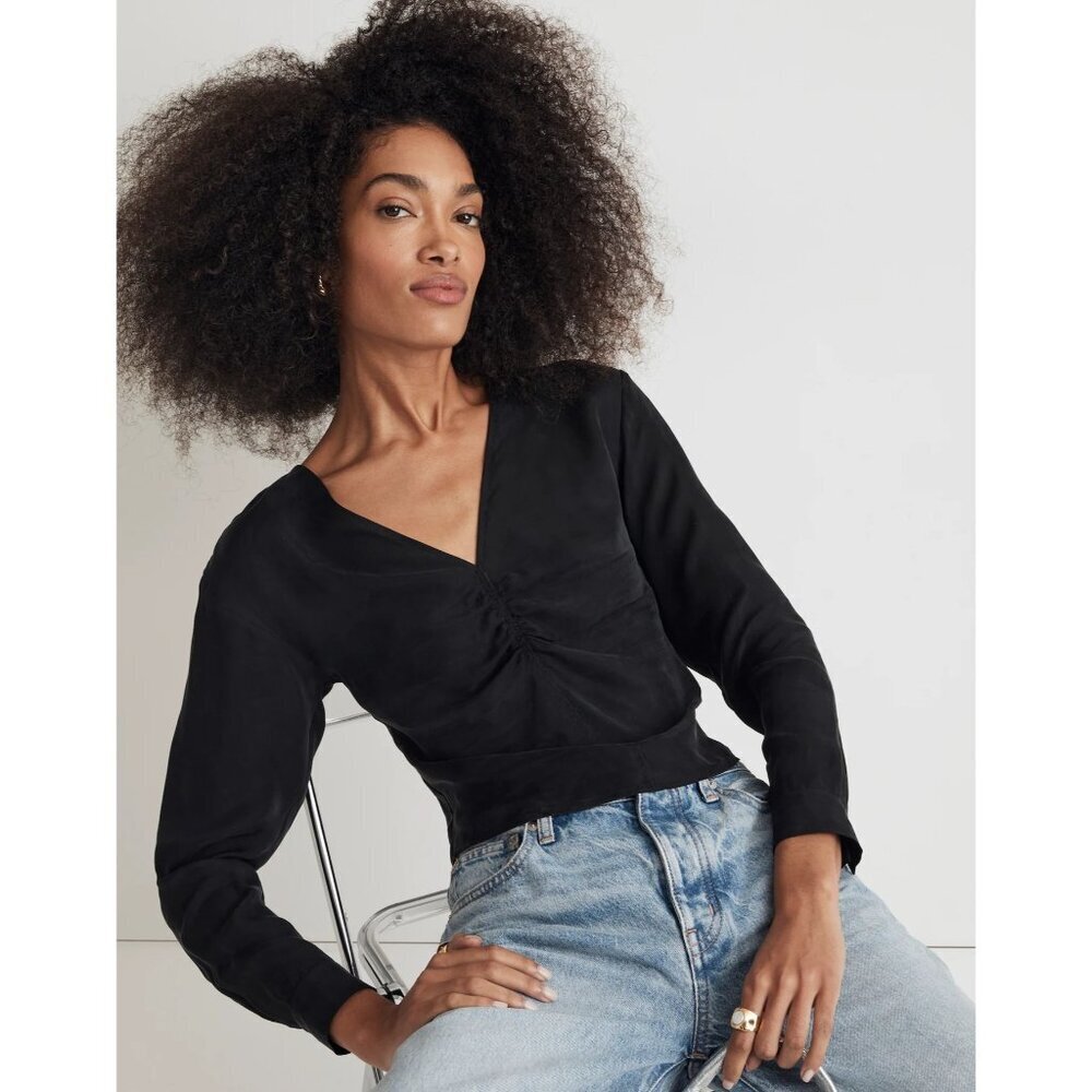 Madewell Brushed Ruched-Front Top in Black 2 New Womens Blouse - Picture 12 of 12